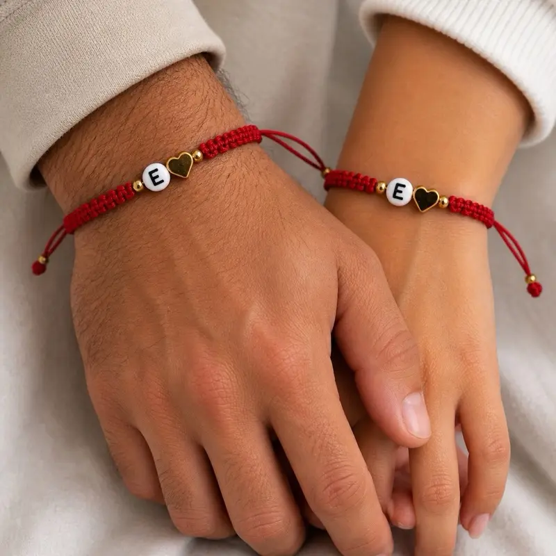 Couple Bracelet Set, Personalized Red String Bracelets (2 Pieces)