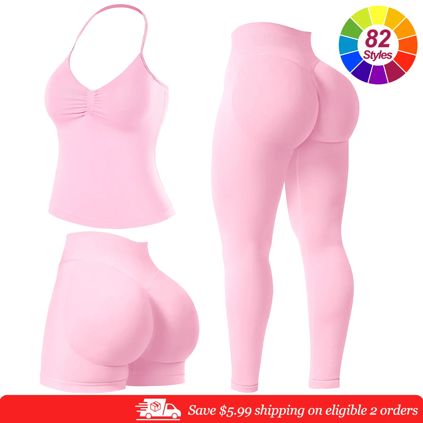 RICH BRIA Sports Sets for Women Seamless Halter Tank Top with High Waist Shorts Set for Yoga and Fitness, Breathable & Comfortable Activewear Summer Two-Piece