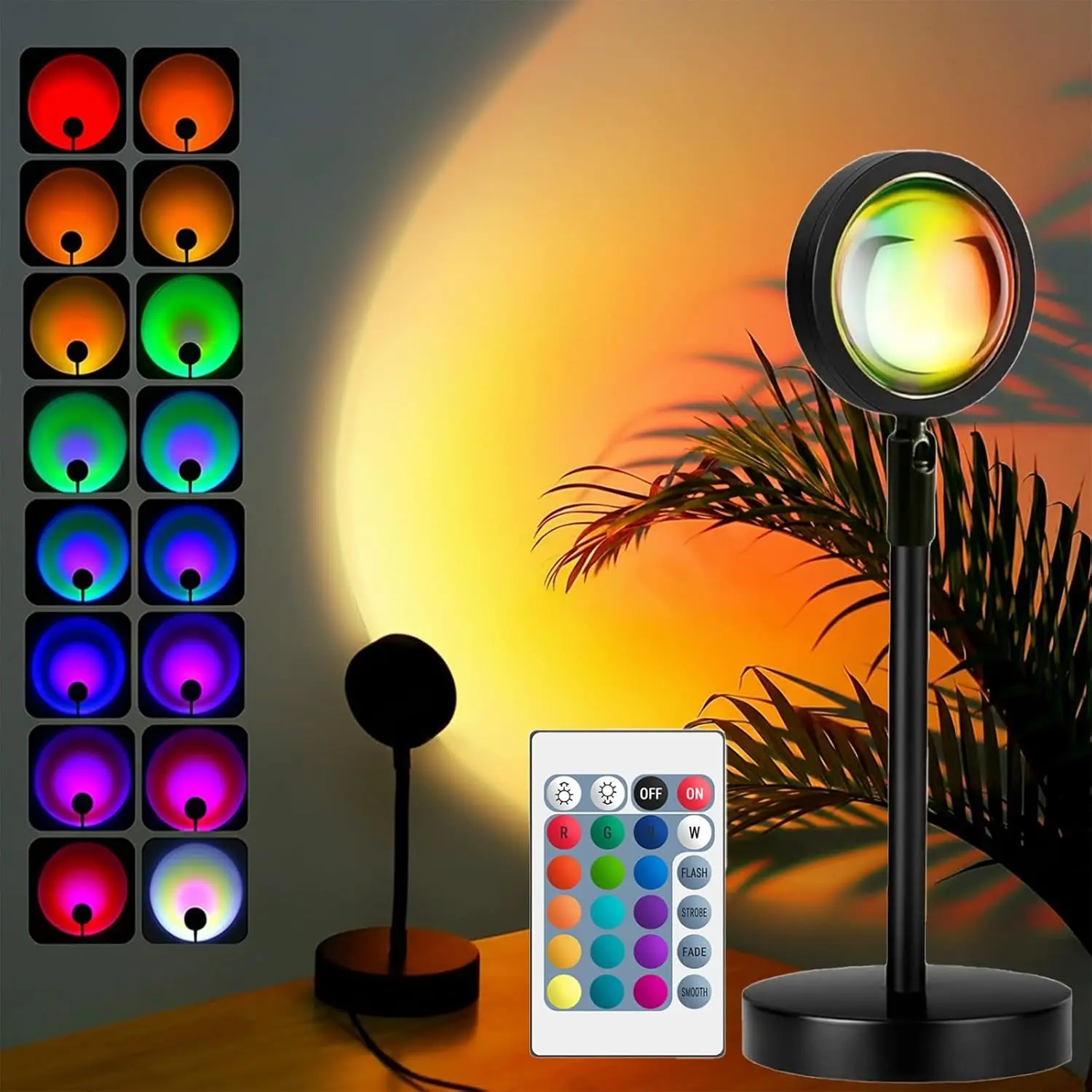 Roomsy RGB Sunset Lamp Projector - LED Bedroom Night Light with 180° Rotation, Desktop Remote, Mood Lighting, Room Decor, Decor for Bedroom, Women's Gift for Home Supplies & Festive Gifting