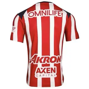 Chivas25/26 Jersey for Fans - Red and White Striped Soccer Shirt with Caliente and Mercado Pago Logos