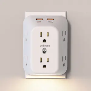 USB Wall Charger Surge Protector - 6 Outlet Extender with 4 USB Charging Ports (2 USB C), 3-Sided 1050J Power Strip Multi Plug Outlets Adapter Widely Spaced,Home Office Dorm Room Essentials