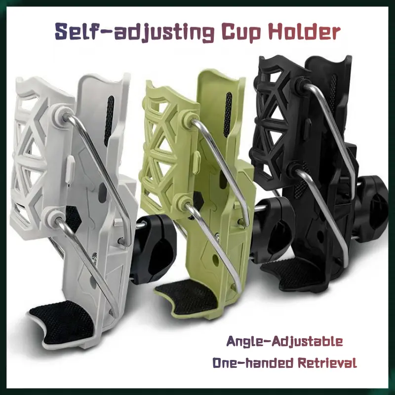 【New】Cycling Self-Adjusting Cup Holder - 360° Rotatable & Lockable, Universal for Bicycles/Motorcycles, Handlebar/Bumper Bar-Mounted Drink Holder Accessory; High-Cushion Mountain Bike Cup Holder, Fits Various Water Bottles & Drinks Ride Versatile Secure