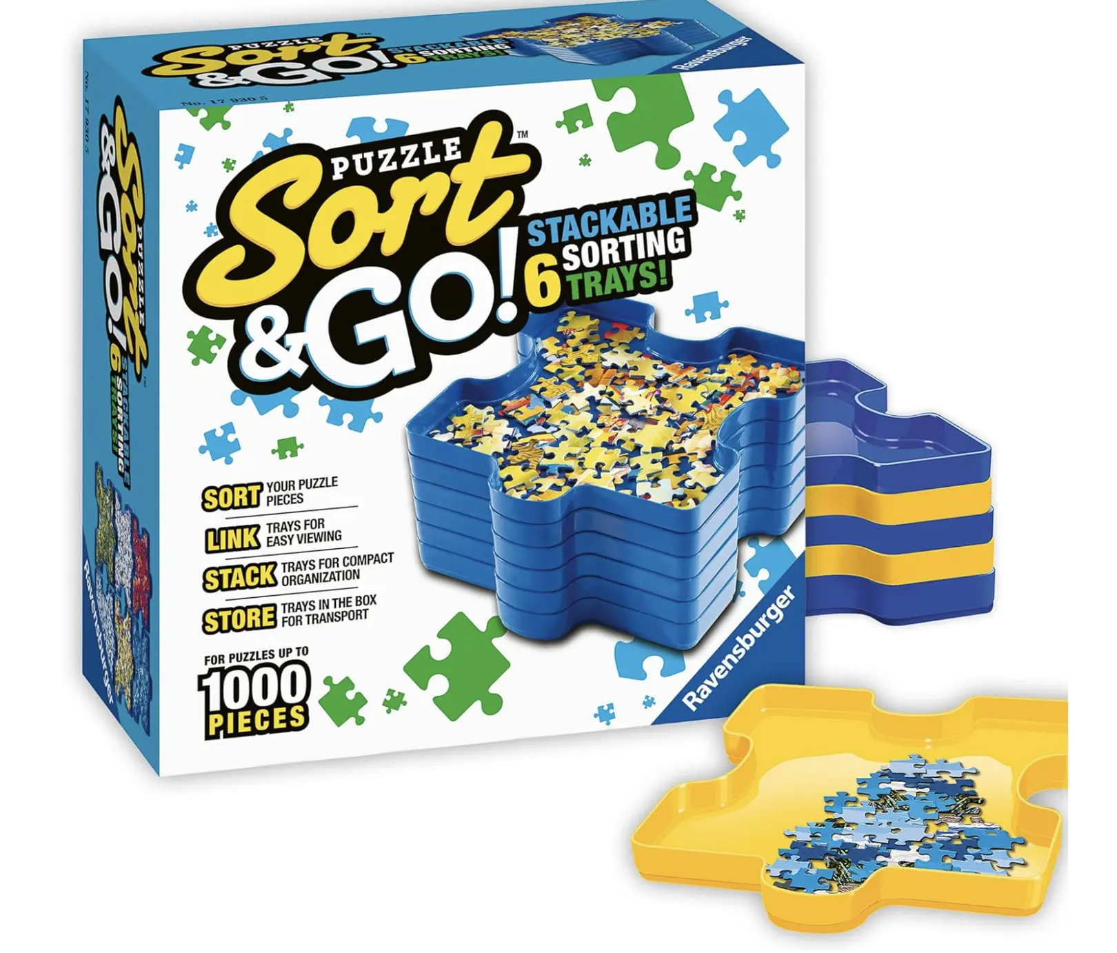Ravensburger - Sort and Go - Jigsaw Puzzle Accessory - Sturdy Stacking Trays for Sorting Pieces - Premium Quality - Ideal Gift for Enthusiasts - Black - Can Hold Up to 1000 Pieces Surprise Mystery Kit Dice