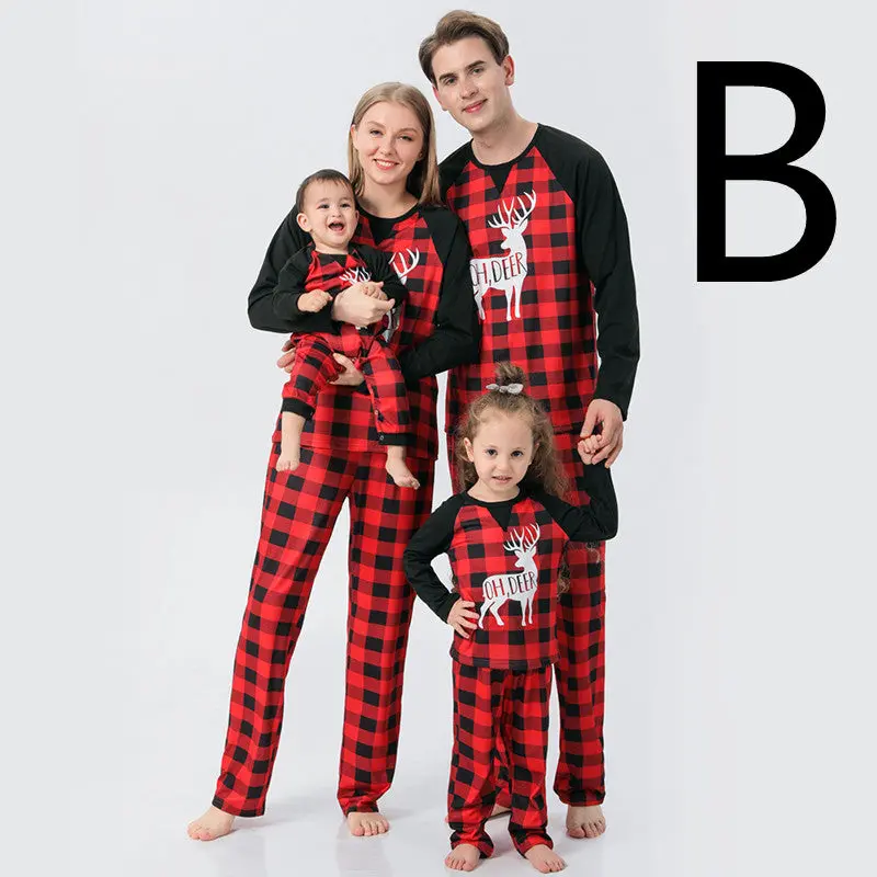 Christmas Family Matching Pajamas, Simple Cartoon Print Cotton Clothes Set for Mom, Dad, and Kids, Soft Cotton, Sleepwear Set
