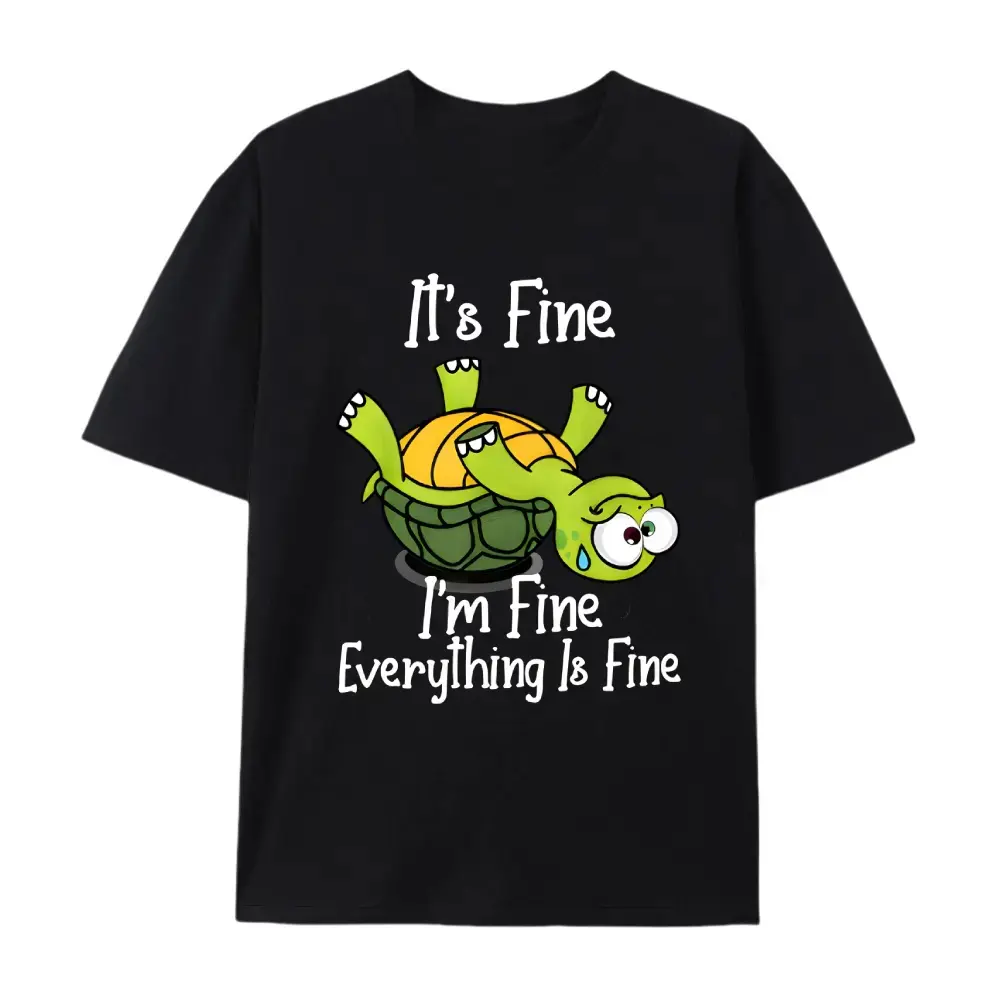 Men's Funny "It's Fine I'm Fine Everything Is Fine" Sarcastic Turtle Shirt - Tee with Funny Green Turtle Design, Humorous Graphic Apparel for Men