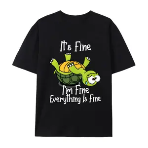 Men's Funny "It's Fine I'm Fine Everything Is Fine" Sarcastic Turtle Shirt - Tee with Funny Green Turtle Design, Humorous Graphic Apparel for Men