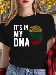 100% cotton women tshirt It's in my DNA Lithuania Flag Lithuanian Gift T-Shirt Print Round Neck Short Sleeve Streetwear Fashion Breathable Soft Unisex Designer Clothes For Women Casual Clothes
