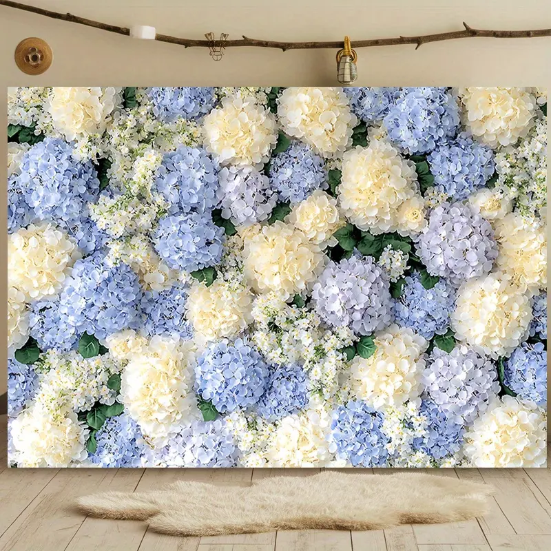 Polyester Hydrangea Flower Backdrop Tapestry Wall Hanging – Elegant Floral Banner for Wedding, Family Gatherings, Thanksgiving, Church Events, Independence Day, Easter – Home Party Wall Decor Photography Background