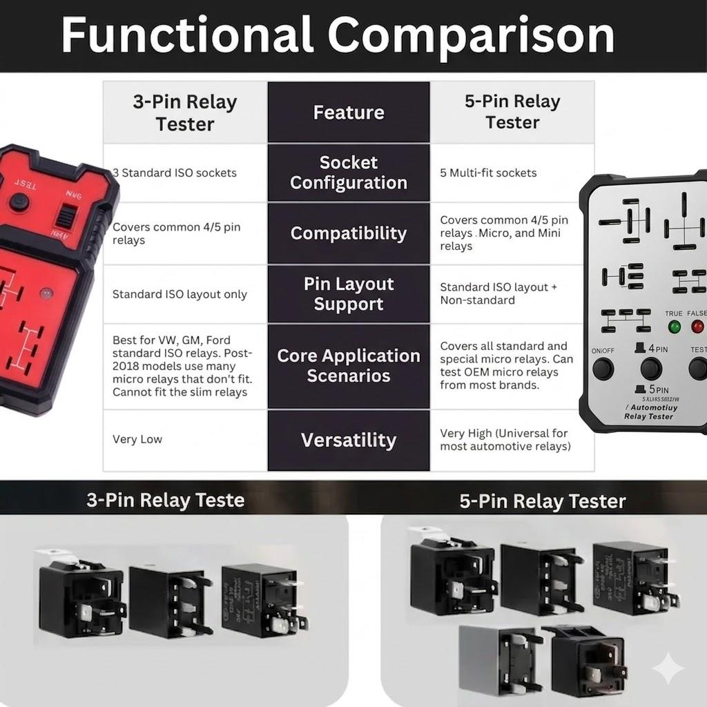 7-in-1 Universal Car Relay Tester for Mechanics, 12V/24V Compatibility Automotive Diagnostic Tool with LED Status Light, Fast Circuit Checker for Car Troubleshooting & Repair, Electronic Repair Tool