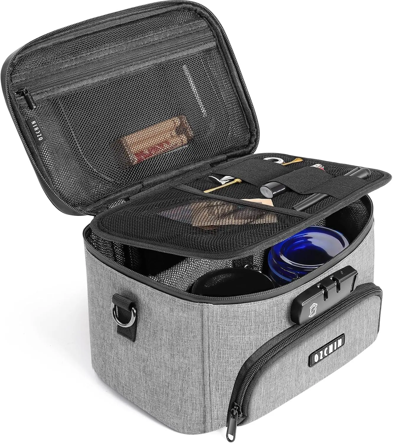 Smell Proof Bag with Combination Lock, Smell Proof Box Activated Carbon Fiber Smoking Accessories, Smell Proof Container, Great Gifts for Father’s Day, Premium Odor Proof Bag(Grey)Gift.