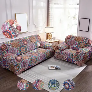 Boho Style Geometric Pattern Sofa Cover, 1 Count Colorful Elastic Sofa Slipcover, Fashion Sofa Protector for Home Living Room, Sofa Protector for Different Size Sofa, Elastic Furniture Protector, Fashion Couch Protector
