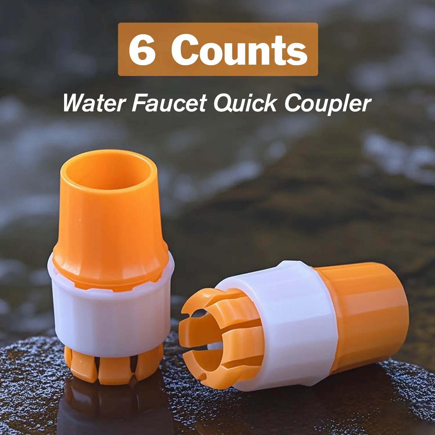 6 Orange Universal Faucet Adapters - Durable and Strong Garden Water Connectors, Fast Connection Tap Hose Adapter for Most Standard Kitchen/Garden Taps, Easy to Attach & Detach, Compatible with Bathroom Faucets, Kitchen Faucets