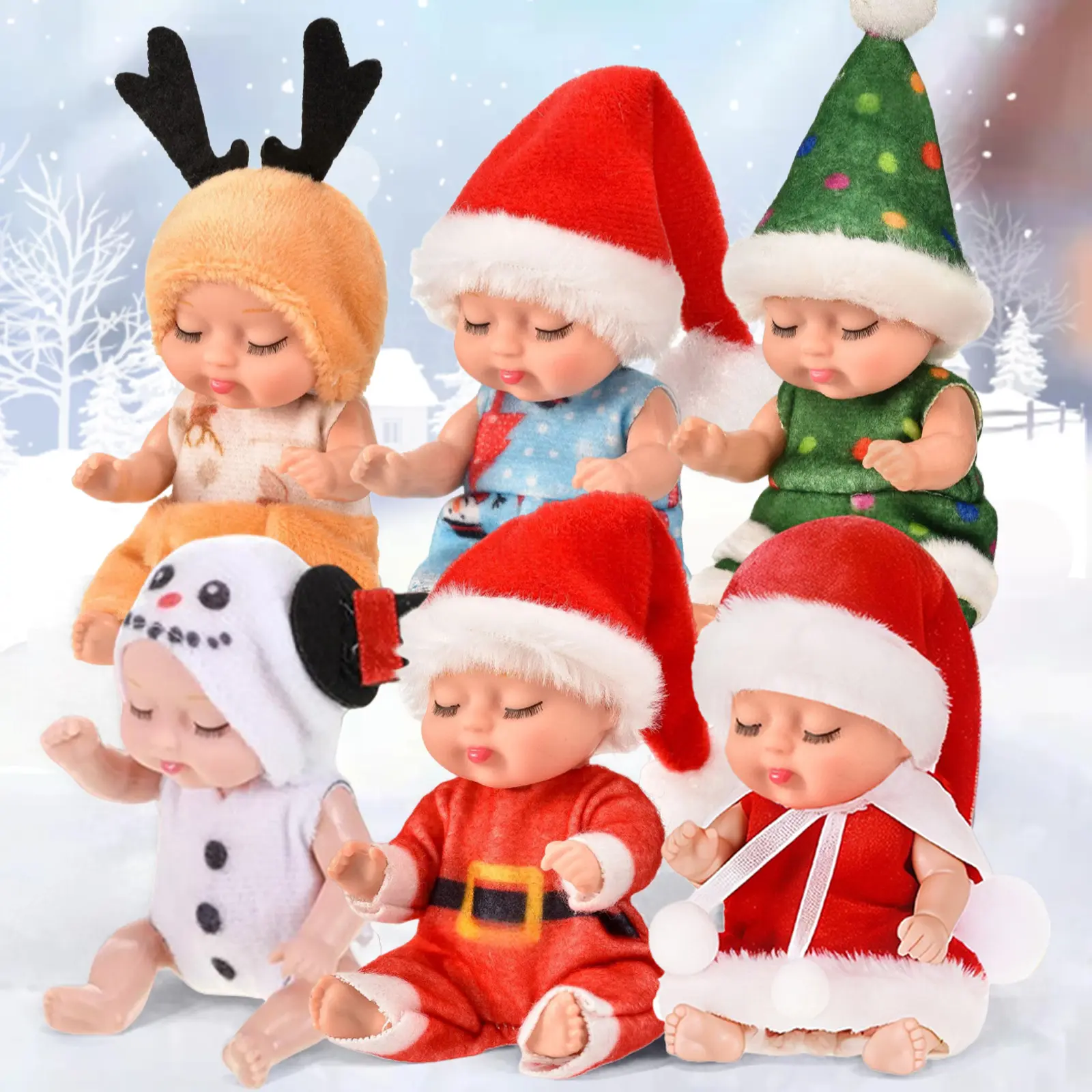 Christmas mini sleepy doll plush toys-lovely holiday decorations and children's products Companions, Christmas gifts, children's soothing realistic dolls