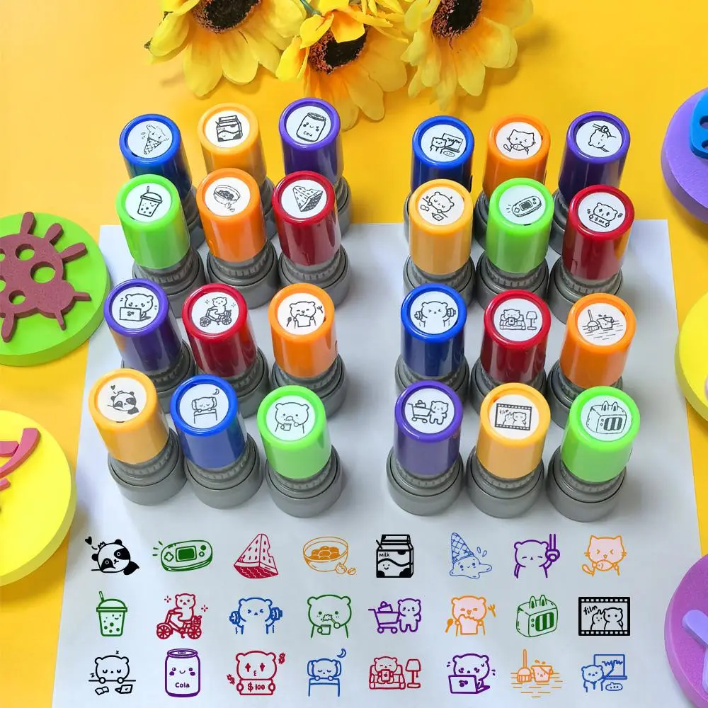 Colorful Stamp Set, Cartoon Cat Pattern Stamp, Reward Encouragement Classroom Interaction Stamp, Office Stationery & Supplies, Creative Craft Kit, Cute Scrapbooking, Scrapbook Accessories, Scrapbooking Stamping, Scrapbooking Tool