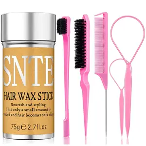 6Pcs Hair Wax Stick Set for Flyaways, Topsy Tail Hair Tools for Women Teen Girls Kids, Slick Back Hair Brush, Bun Accessories, Non-greasy Styling Slick Stick 2.7 Oz
