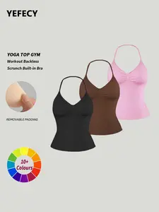 Women's 3-Pack Halter Sports Bras, Detachable Straps & Pads, Gym Outdoor Running Yoga Top, Backless Sporty Tank Tops, Strappy Sports Bra