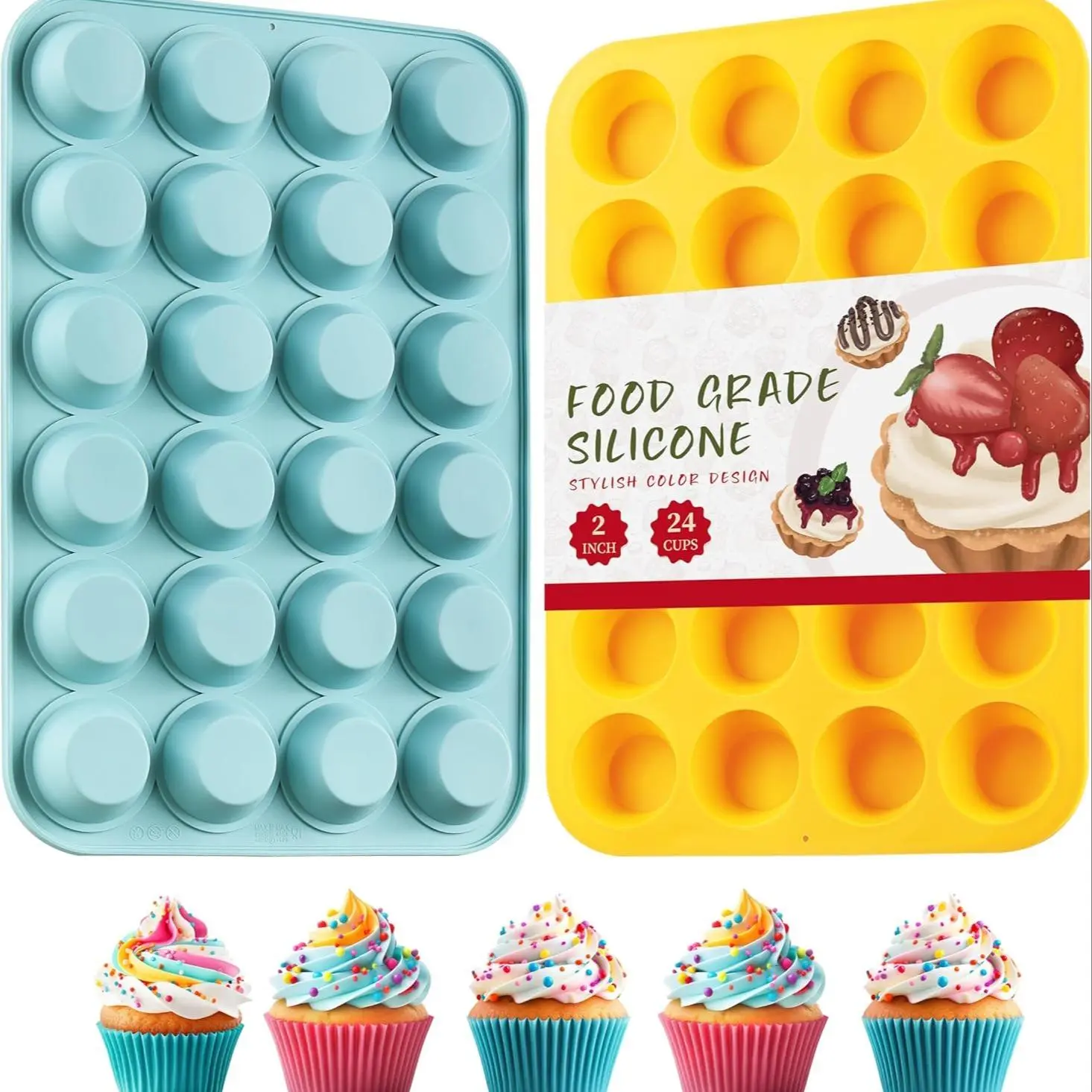 Silicone Mini Cake Tray, 24 Cups Non-stick Mini Cake Tray, Dishwasher Washable Baking Mold for Making Cupcakes, Egg Tarts, Bread, and Egg Snacks, Baking Supplies, Silicone Muffin Pan, Silicone Molds