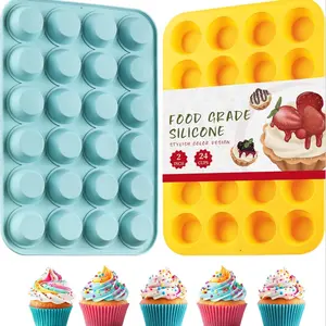 Silicone Mini Cake Tray, 24 Cups Non-stick Mini Cake Tray, Dishwasher Washable Baking Mold for Making Cupcakes, Egg Tarts, Bread, and Egg Snacks, Baking Supplies, Silicone Muffin Pan