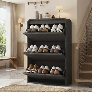 Gaomon Wall-Mounted Waterproof Wooden Shoe Cabinet with 3 Flip Drawers, Adjustable Shelf, Racks for Storage, Easy Installation – Entryway, Hallway Organiser
