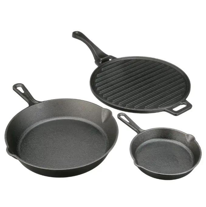Ozark Trail 4-Piece Pre-Seasoned Cast Iron Skillet and Griddle Set
