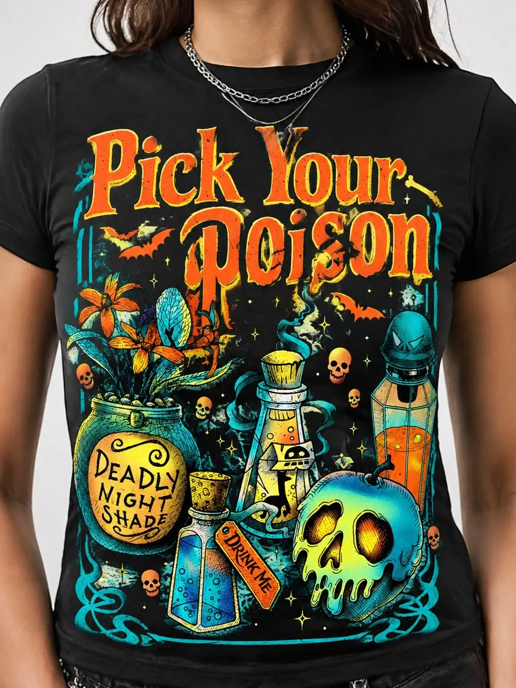Women's Short-Sleeve Sport T-Shirt - Vintage Comfort Colors Pick Your Poison Princess Halloween Tee, Kuzco Poison Apple Spooky Gift, Trendy Villain Apparel