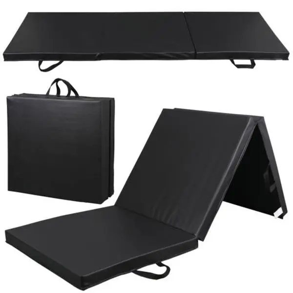 AnswerE Large Thick PU Leather Tri-Fold Yoga Mat, 6ft x 2ft x 2in Portable Practice Equipment with Handle, for Home Gym Workout Floor Use, Training & Yoga Stretching, Black, Workout Floor Mats For Home Gym, Yoga Mat Thick