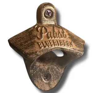 Pabst Blue Ribbon Official Cast-Metal Wall Mountable Bottle Opener, Kitchen Utensil, Distressed-Antique Finish, Bar & Man Cave Decor (2.8" x 3")
