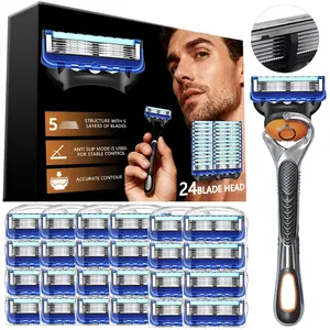 Men's Shaving Razor Set, 24 Replacement Blades, Sharp Stainless Steel Blade Handles, Skin-Friendly Design, Men's Grooming Essentials