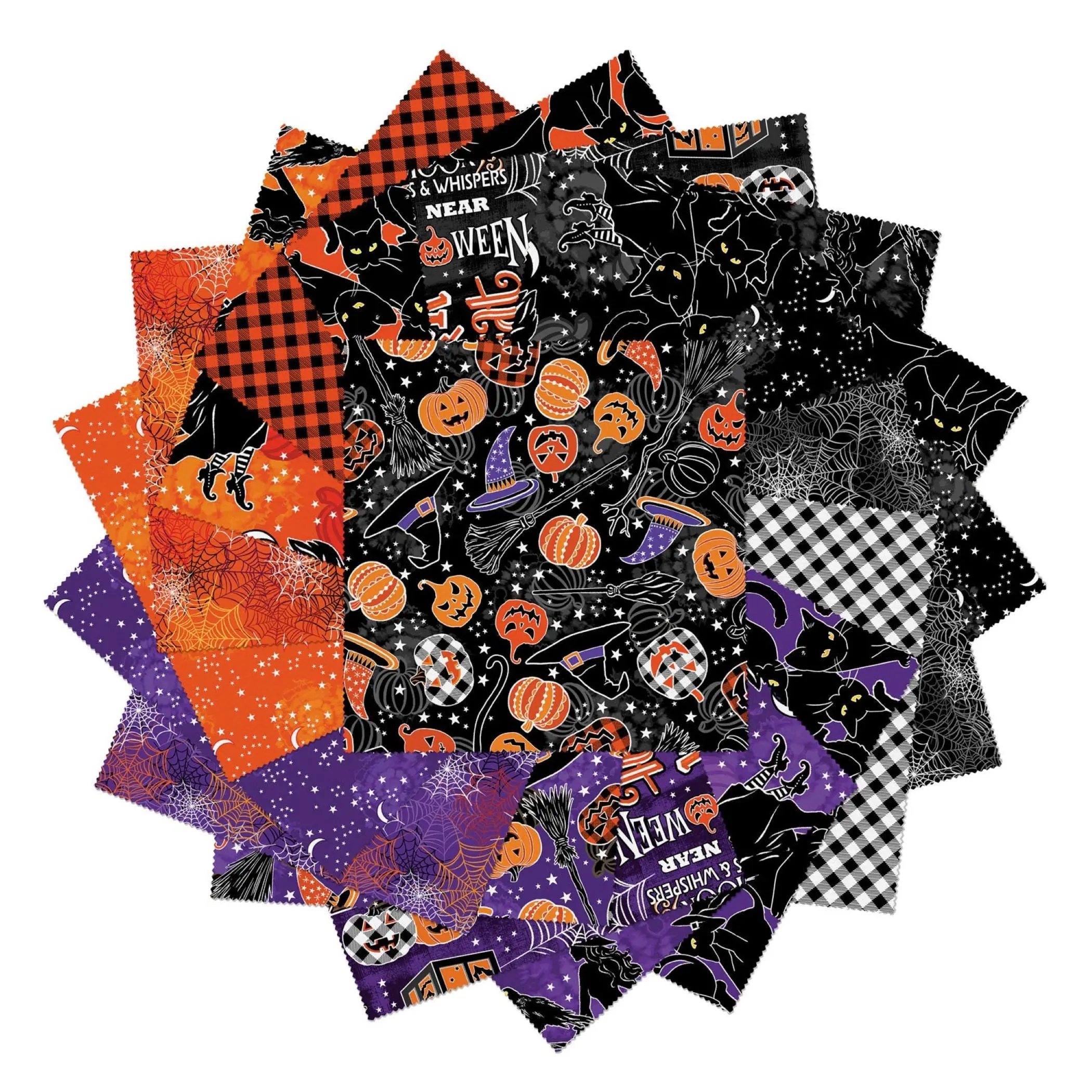 Benartex Happy Hauntings Glow In The Dark 10 Inch Precut Cotton Fabric Squares – 42 Pieces