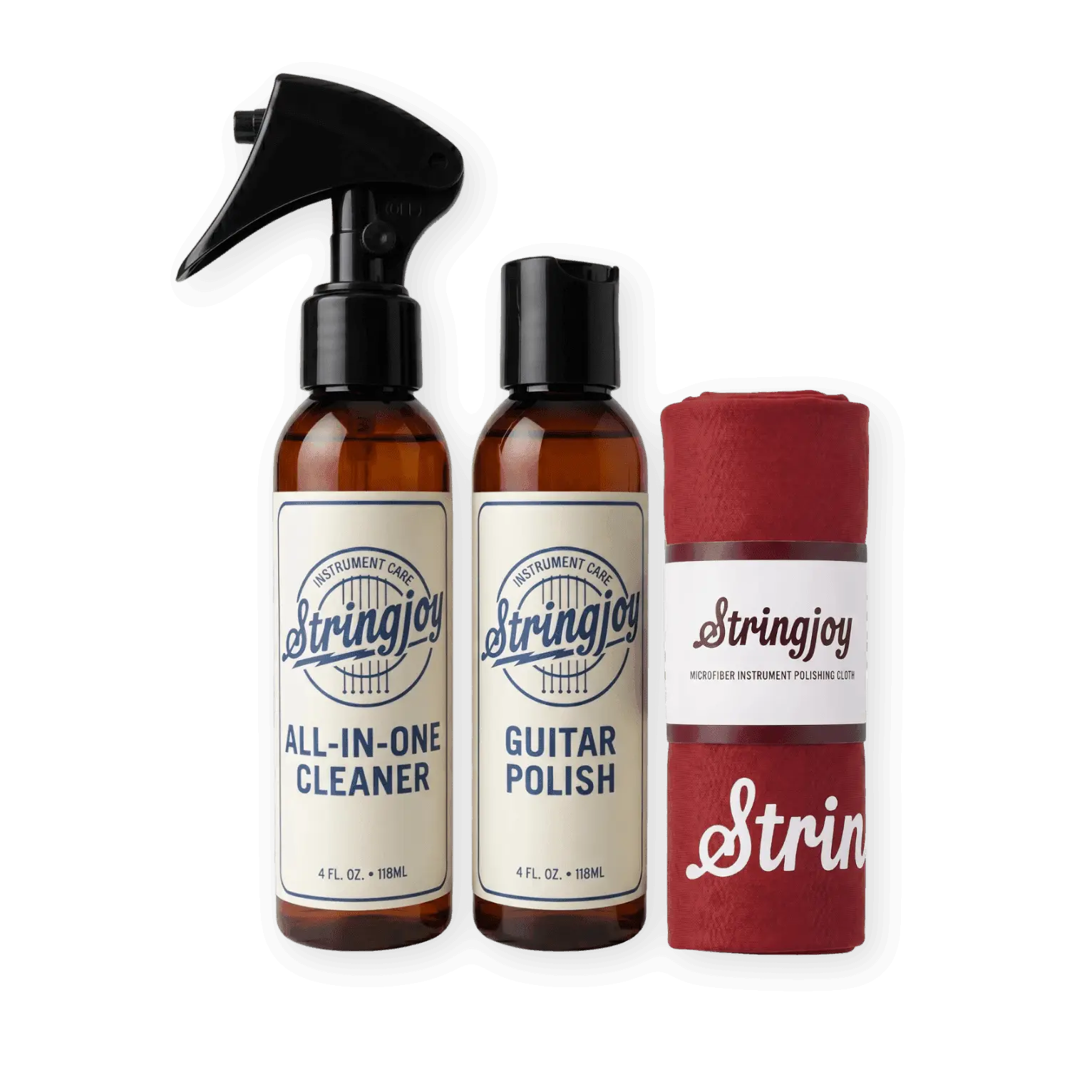 Stringjoy Spotlight Guitar Cleaner & Polish Kit, Household Instrument Care Set with 11.5x11.5" Cloth, Polishes Guitars