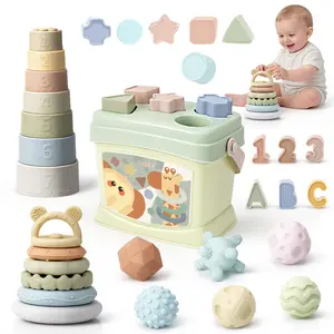 Joyreal Montessori Sensory Toys Set, 6Pcs Stacks of Circles Soft Teething Toys, 6Pcs Stacking Cups Toys,  6 Pcs Sensory Balls, Sensory Exploration Toys Gift for Toddler, #SummerVibes outdoorfun