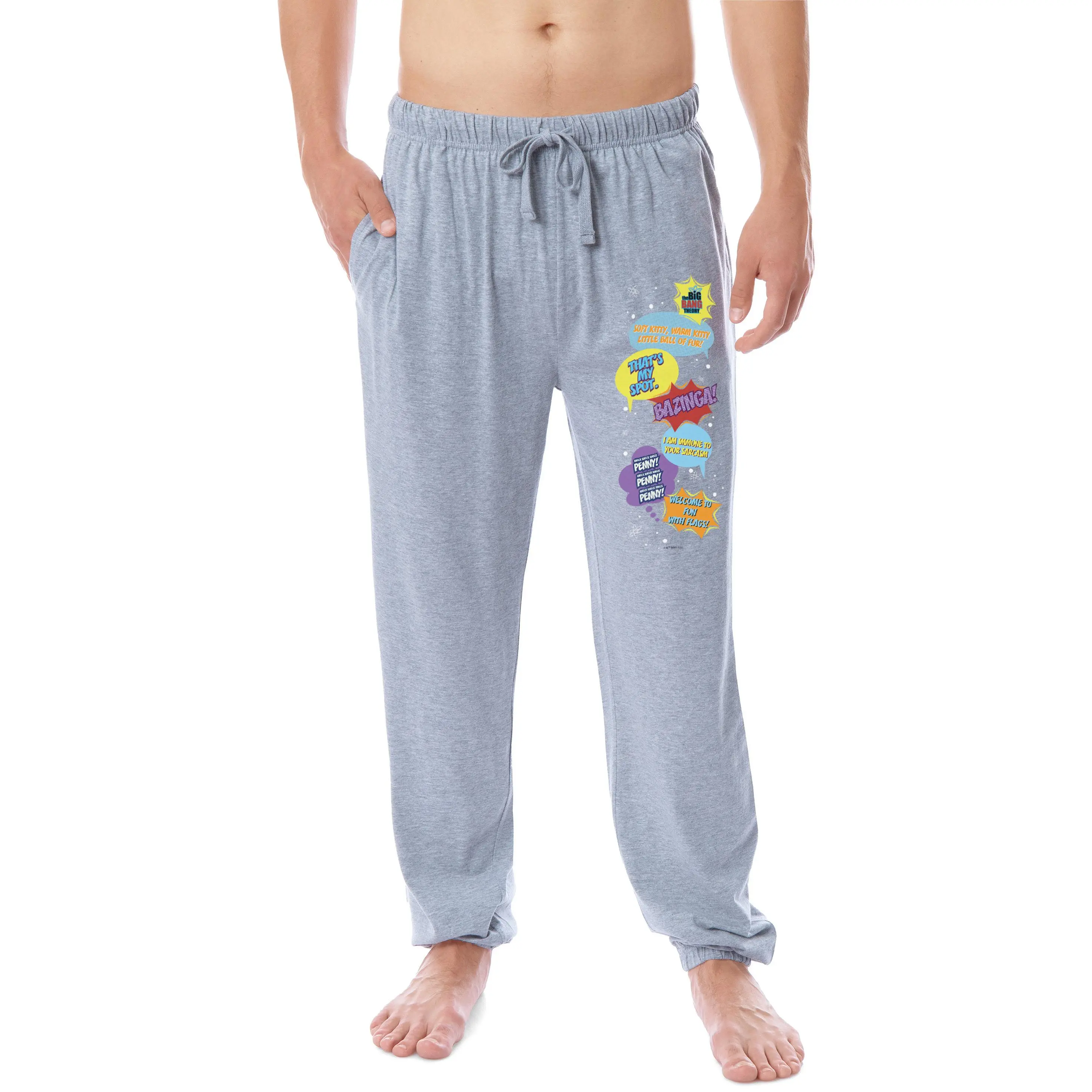 Men's The Big Bang Theory Bazinga! Comic Sayings Love-Themed Polyester Bubble Fabric Sleep Jogger Pajama Pants, Men's Nightwear