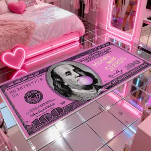 Pink Dollar Rug, 1 Count $100 Dollar Bill Pattern Rug, soft Long Rug, Home Decor Rugs, Home Decorative Rug, bedside mat, Boys room decor, gifts for boys, suitable for corridor, kitchen, bedroom, living room and other scenes, multiple sizes available