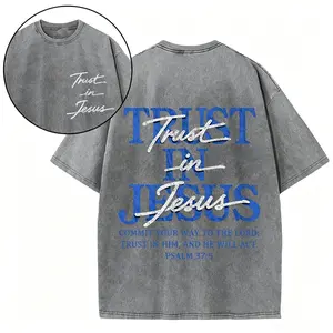 Christian print loose-fitting T-shirt, "Trust in Jesus" Psalm 37:5 Bible verse design, faith gift suitable for both men and women