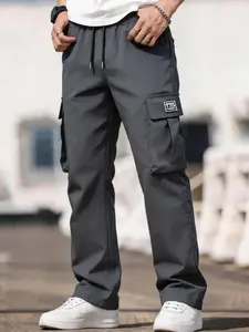 Men's Loose Fit Straight Leg Multi-Pocket Casual Pants, Lightweight Breathable Commuter Sports Long Pants, Comfortable Everyday Wear, Casual Sporty Trousers