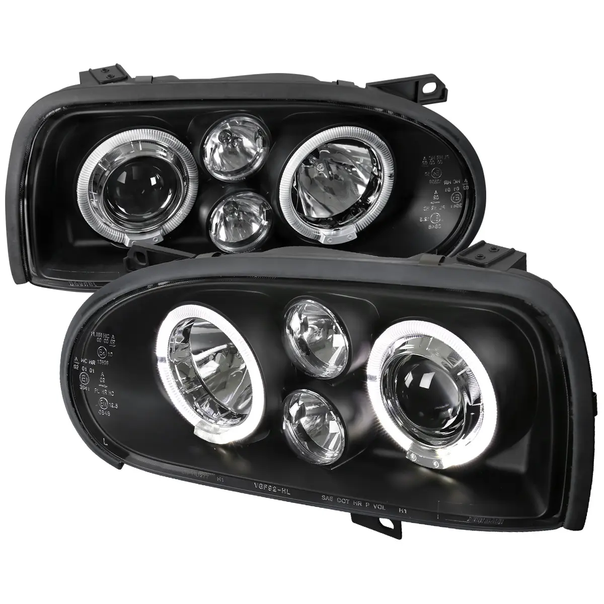 1993-1998 Volkswagen Golf Mk3/Cabrio Dual Halo Projector Headlights (Matte Black Housing/Clear Lens), Aftermarket Headlights Lighting Assemblies & Components