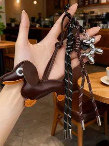 Mini Dachshund Balloon Dog Keychain With Black/Coffee Woven Cord - Cute Brown Dog Charm, Suitable For Bags, Pet Lover Accessory, Diy Decoration, Adorable Everyday Item For Commuters, Trendy Cute Keychain
