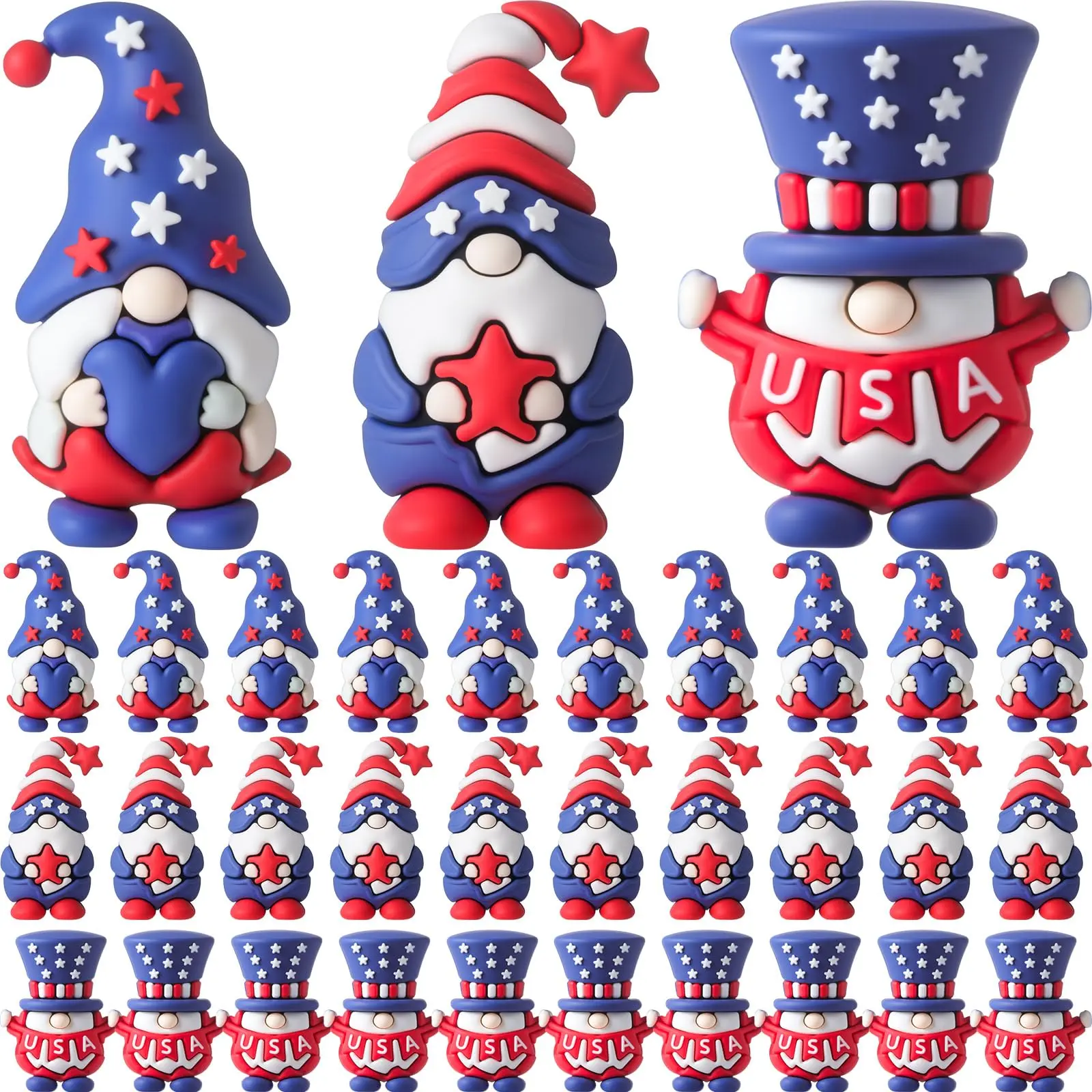 3D Sturdy PVC Modern Small-Size Gnome Figurines - Glowing 4th of July Bulk Packs, American Independence Day Home Decor Ornaments, Desk Display Gifts