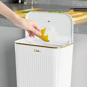 Wall-Mounted Flip-Top Trash Can, Large Capacity Paper Bin for Bathroom, Kitchen, Living Room, Bedroom, Convenient, No Drilling Required, with Hooks and Adhesive Pads