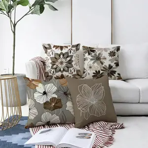 Stylized Floral Throw Pillow Cover, Multiple Specifications Available, Multicolor, Monochromatic Brown Beige Gray Pattern, Decorative Textile Design, for Home Decoration, Soft Comfortable Material