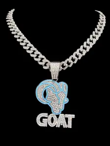 Men Hip Hop Goat Shape Pendant Necklace with 13mm Cuban Chain, Hip Hop Punk Vintage Jewelry, Daily Wear, Valentine's Day Gift