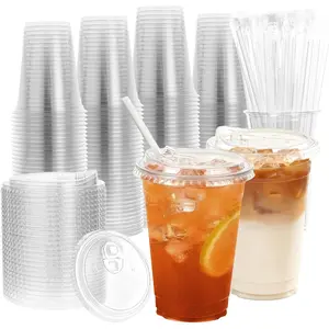 Goodluck 100 Pack 16 oz Clear Plastic Cups with Lids - Disposable Iced Coffee Cups with lids for Party Drinks Smoothies, Juices, and More - Straws Included, BPA Free & Food Safe
