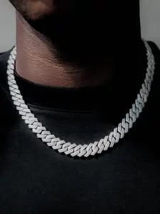 14mm Alloy Cuban Chain Full Diamond Solid Necklace, Cuban Link Necklace, Elegant Rhinestone Decorated Bling Necklace, Trendy Daily Hand Bracelet, Unique Fashion Jewelry for Women and Men