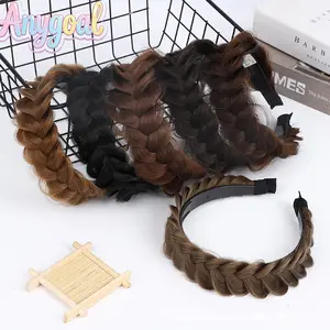 Anygoal Messy Braided Fishtail Headband Wig - Wide Synthetic Hair Hairpiece with Teeth, Heat-Resistant High-Elasticity Sports Headband for Women's Daily Wear (155, 160) | Women's Hair Accessories, Sports Accessories, Headbands