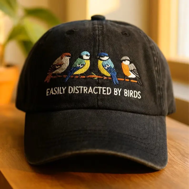 Easily Distracted By Birds Hat, Bird Lover Gift, Bird Watching Cap, Birding Embroidery Baseball Cap, Embroidered Bird Lover Gift