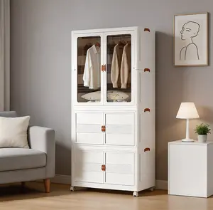 Space-Saving Folding Storage Cabinet - Stackable Organizer Bins with Wheels & Magnetic Door, Home Organizer for Bedroom, Closet & Kitchen