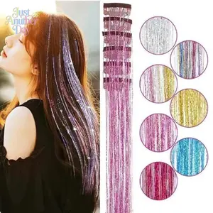12pcs Women’s Sparkly Hair Tinsel Strands, 12Pcs Laser Glitter Hair Extensions with Clips, Metallic Shiny Hair Tinsel, No Glue Needed, Great for Temporary Hair Color, Raves, and Everyday Glam Looks