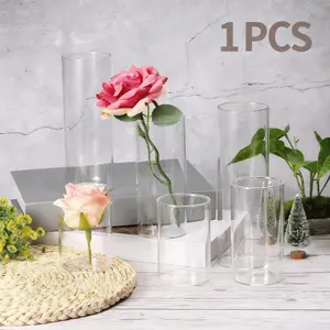 Acrylic Flower Vase, Transparent Straight Cylinder, Dry Rose Lily Water Culture, Plastic Vase Decor, High Clarity, Smooth Surface