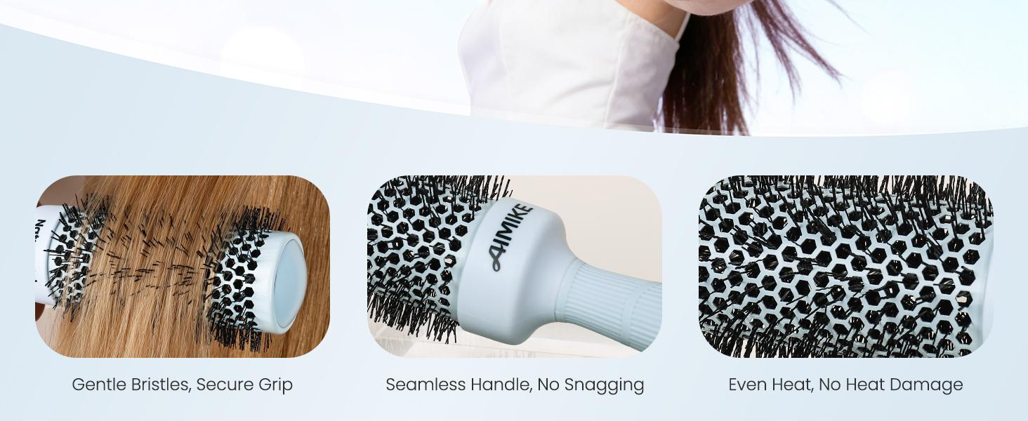 AIMIKE NaturaVol Round Brush for Blow Out, Nano Thermal Ceramic Round Hair Brush for Fine Hair, Fast Blow Dry for Smooth Salon-Style Finish at Home, Adds Volume,Blue (1.3" Barrel, 2.1" with Bristles)