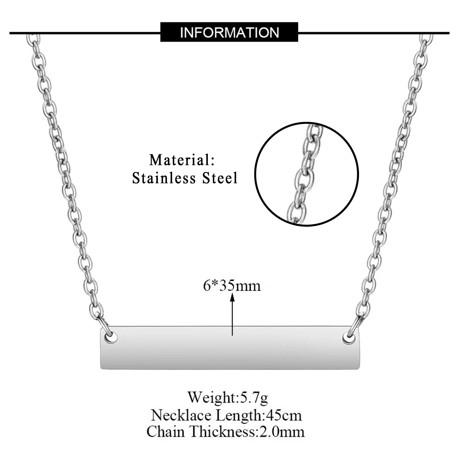 OIDEA Stainless Steel Personalized Horizontal Bar Pendant Necklace - Custom Engraved, Matching Couple, Custom Initial, Engraved Nameplate, Graduation-Themed for Men & Women, Matching Couple Necklaces, Custom Initial Necklaces